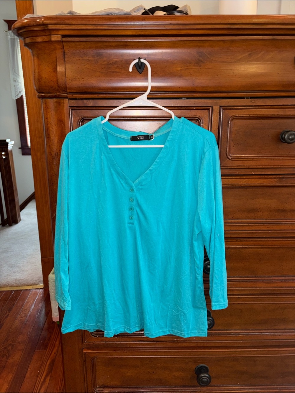 VDJ Teal Long Sleeve Henley Top XL – Soft Stretch Casual Blouse NWT